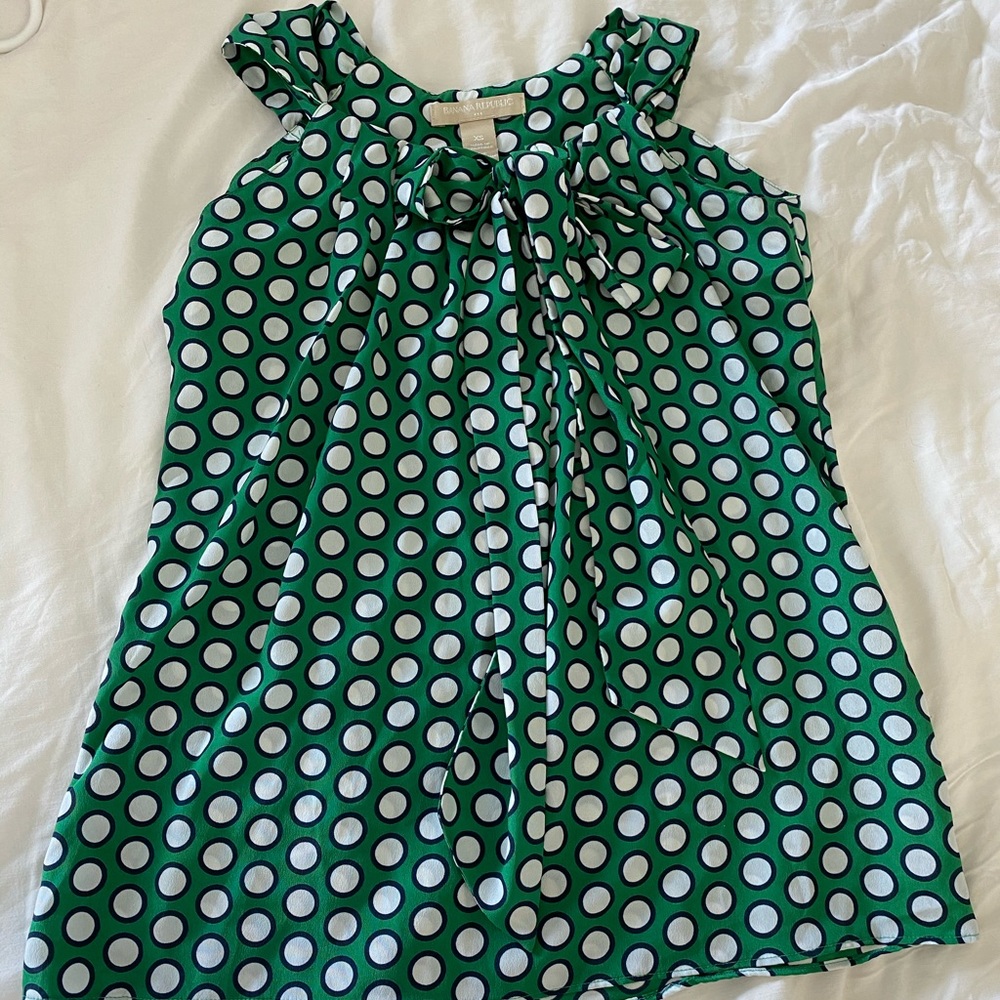 Banana republic polka dot tie neck top